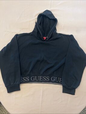 Guess Black Hooded Cropped Sweatshirt with Logo Band